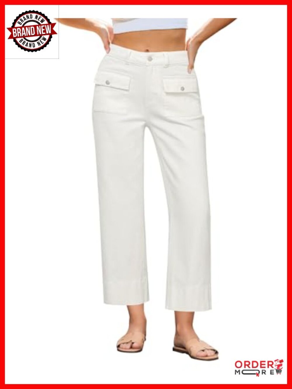 High Waisted Wide Leg Cropped Stretchy Denim Jeans